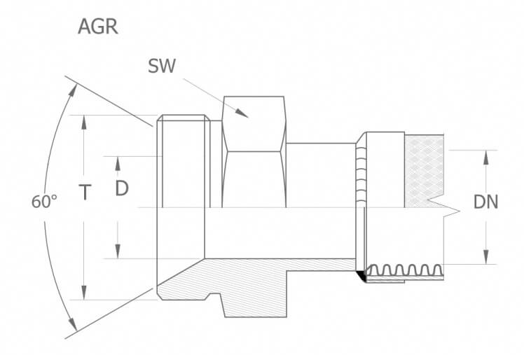 Szkic techniczny: AGR - armatura gwint calowy BSPP