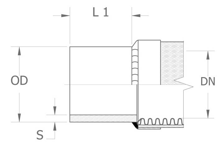 Rysunek techniczny króćca w odmianie lekkiej (BEL)