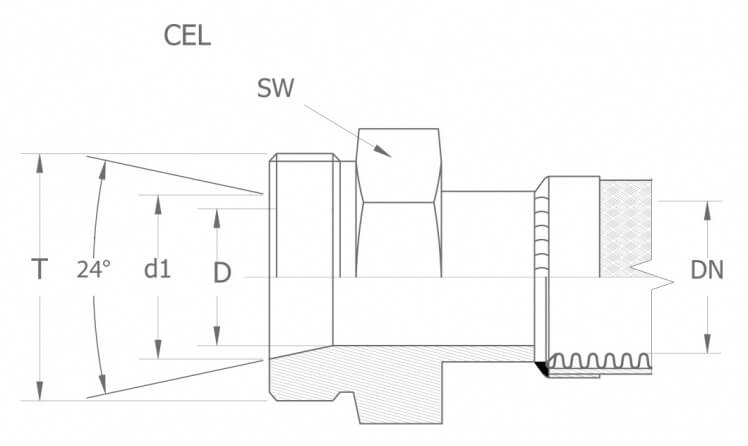 Szkic techniczny CEL - armatura gwint metryczny - lekki