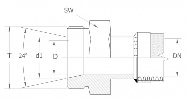 Szkic techniczny CES - armatura gwint metryczny - ciężki