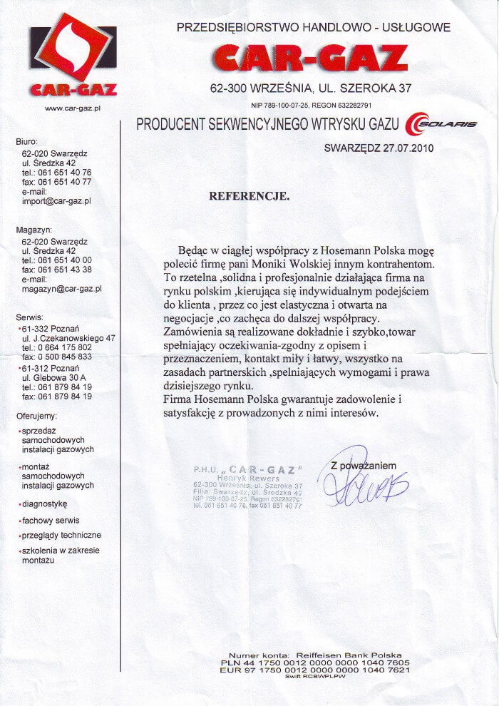 Car Gaz - referencja dla Hosemann Polska